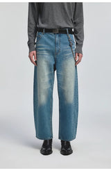 Curved Washed Denim Pants