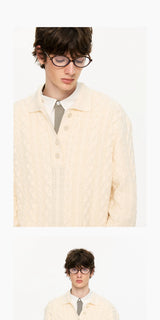 Men's Milk Cotton Cable Polo Sweater