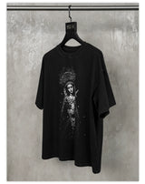 Washed Black Printed Cotton Loose T-Shirt