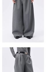 Grey Striped Wide Leg Lyocell Pants