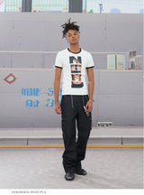 Double Zip Leather Patch Flared Jeans