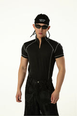 Black Short Sleeve Half-zip Men's Tee