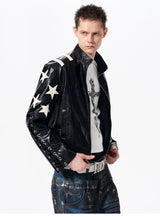 Men's Cropped Star Leather Biker Jacket
