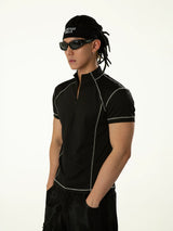 Black Short Sleeve Half-zip Men's Tee