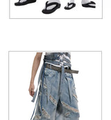 Washed Ripped Denim Shorts with Straps