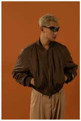 Cropped Pink Brown Cotton Baseball Jacket