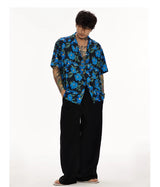 Blue Short Sleeve Cuban Collar Shirts