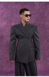Vintage Casual Dark Grey Structured Blazer