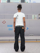 Retro Flared Drawstring Zipper Jeans