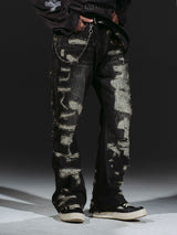 Heavyweight Distressed Embroidered Patchwork Flared Jeans