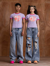 Slim Purple Heart Skeleton Rhinestone Tee