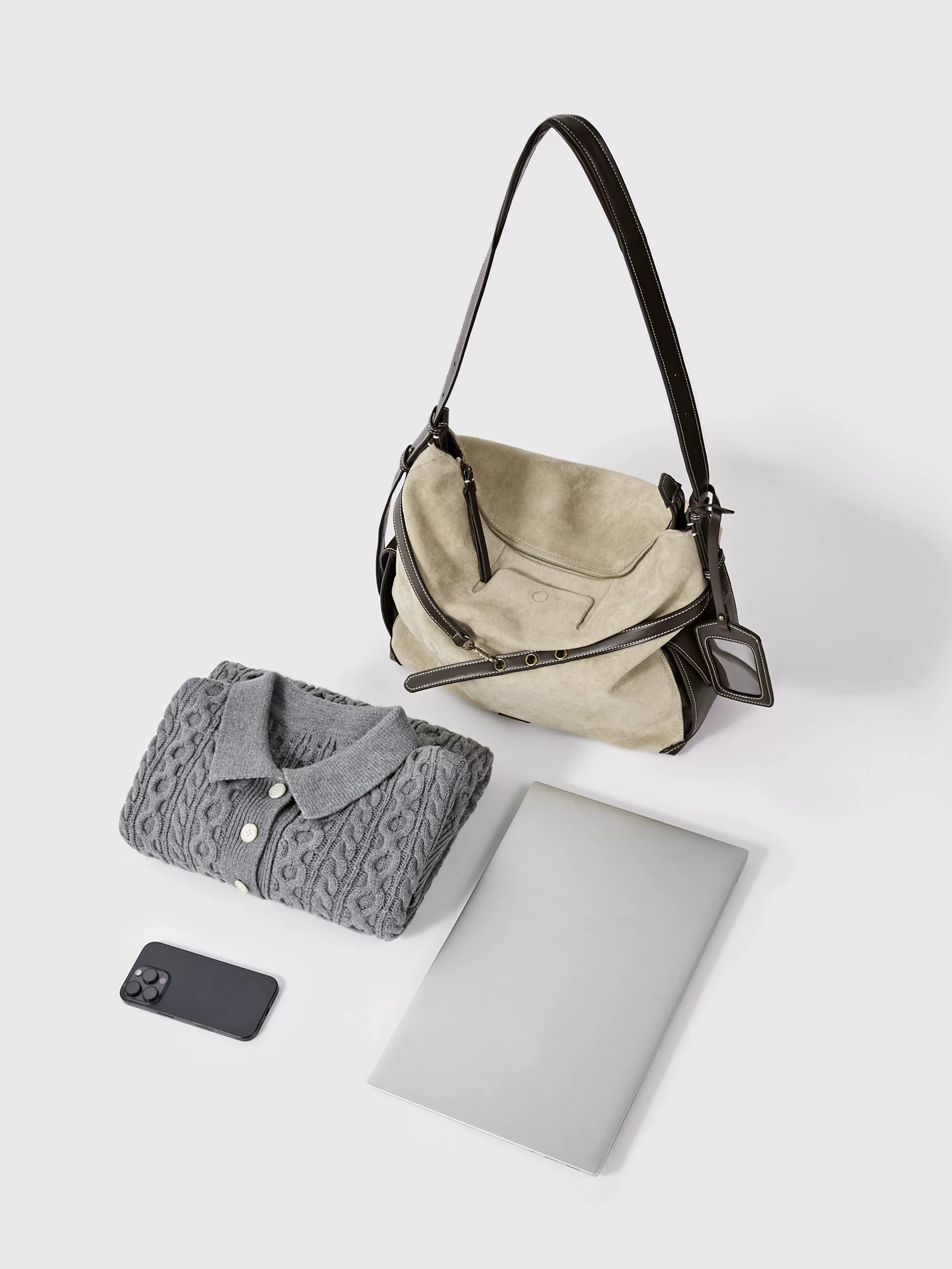 Large Matte Suede Crossbody Tote Bag