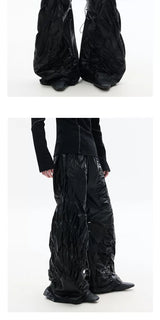 Dark Wrinkle Drawstring Wide Leg Pants