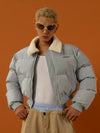 Cropped Collared Faux Shearling Puffer Coat