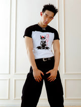 Vintage Punk Dog Print Slim Tee