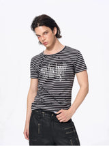 Slim Fit Letter Print Striped Tees