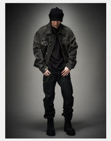 Loose Heavy Washed Distressed Denim Jacket