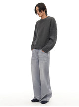 Cable Knit Cotton Drop Shoulder Sweater