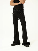 Men's Black Metal Buckle Jeans