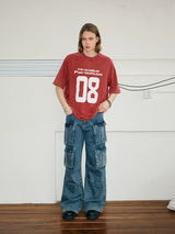 Clean Washed Wide Leg Cargo Jeans