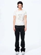 Unisex Rivet Letter Washed Distressed Tees