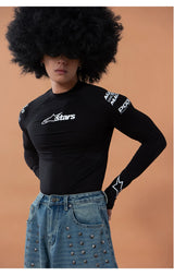 Men's Black Racing Print Long-sleeved Tee