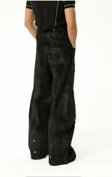 Men's Loose Distressed Black Curved Jeans