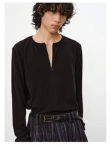 Hidden Half-zip Long-sleeve Crew Neck Top