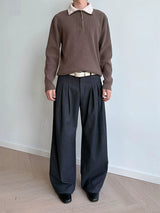 Brushed Velvet Pleated Loose Straight Pants
