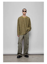 Striped Raw Edge Long Sleeve Tee