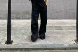 Black Loose Pleated Flare Cotton Sweatpants