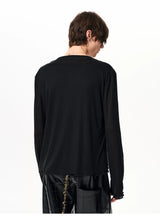 Men's Black Print Twofer Long-Sleeve Tee