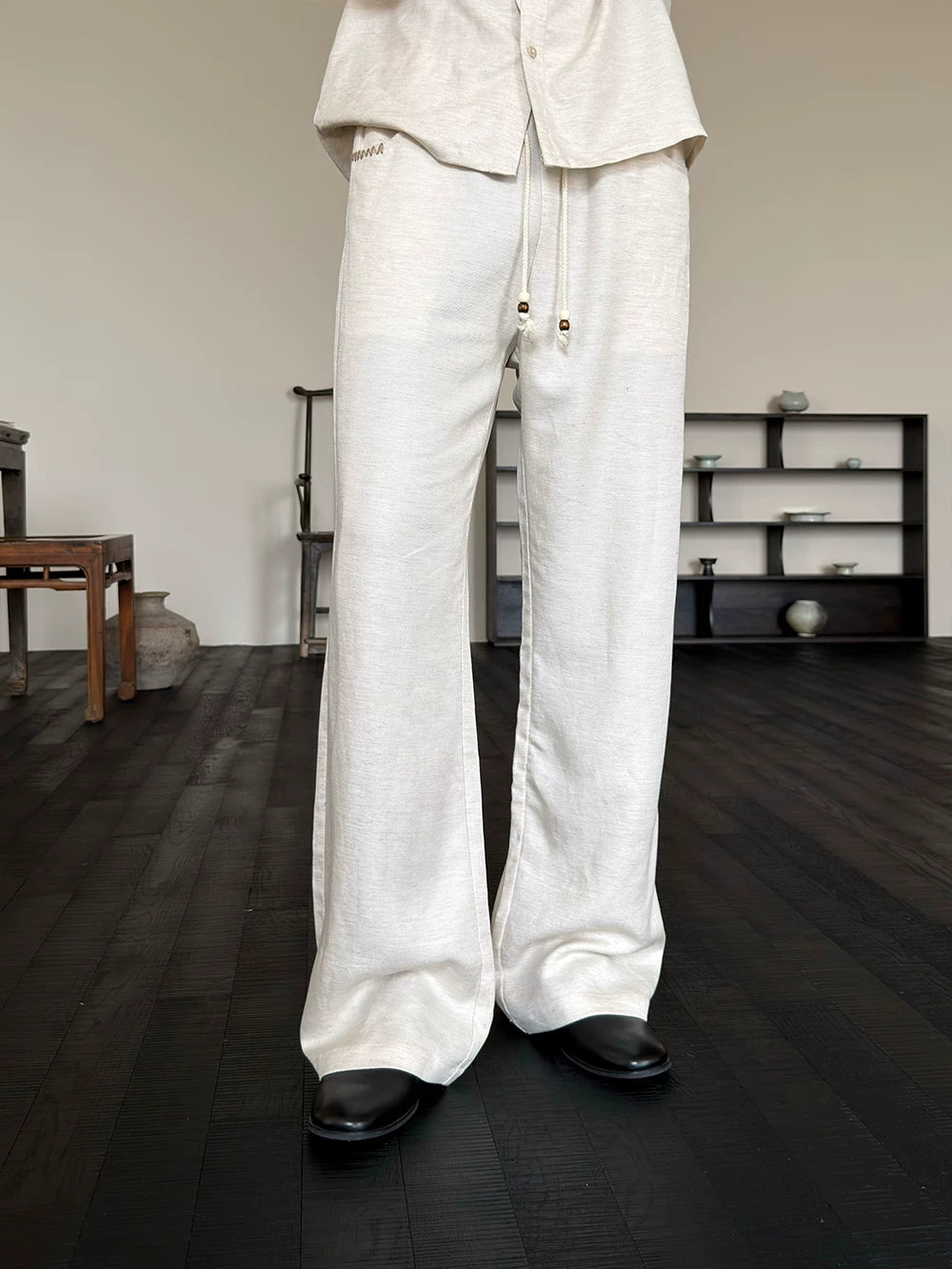 Drawstring Straight Leg Linen Lyocell Pants
