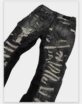 Heavyweight Distressed Embroidered Patchwork Flared Jeans