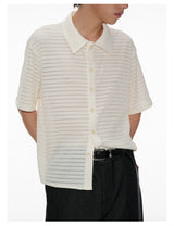 Hollow Striped Short Sleeve Crop Shirt