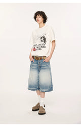 Whisker Wash Button Denim Shorts