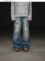 Y2K Cartoon-Printed Chain Wide-Leg Jeans