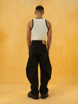 Men's Black Patchwork Wide Curved Jeans