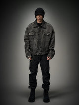 Loose Heavy Washed Distressed Denim Jacket
