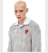 Argyle Knit Wool Blend Polo Sweater