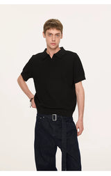 Wheat Jacquard V-Neck Knit Polo Tee