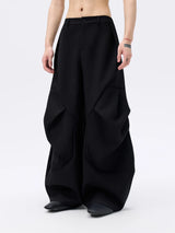 Casual Curved Pleated Wide Leg Pants
