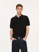 Wheat Jacquard V-Neck Knit Polo Tee