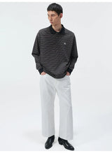 Striped Embroidered Long Sleeve Polo Tee