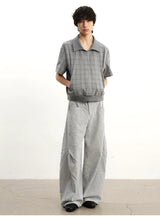 Striped Pleated Curved Hem Pants