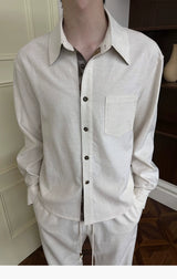 Long-sleeve Floral Color-block Tencel Linen Shirt