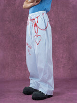 Men's White Striped Chain Print Pants