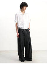 Pleated Twill Wide Leg Casual Pants