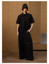 Short Sleeve Bubble Pleat Drawstring Shirt