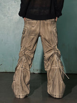 Distressed Drawstring Flare Cargo Pants